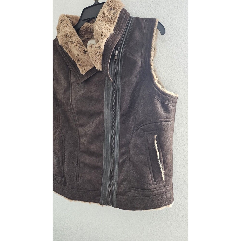 Olive & Oak Women’s L Brown Faux Shearling Faux Suede Vest Full Zip Moto - Picture 6 of 11